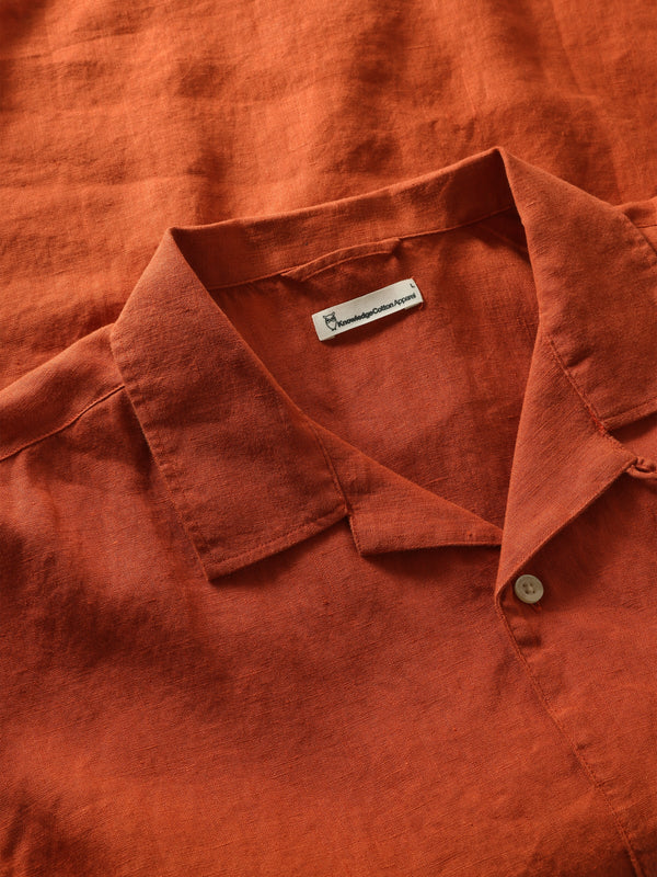 Box fit short sleeved linen shirt - Burnt Brick