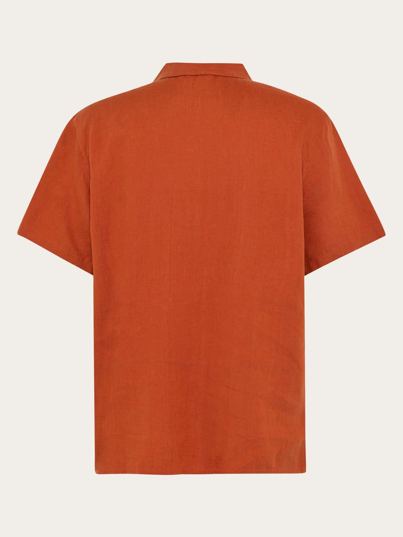 Box fit short sleeved linen shirt - Burnt Brick