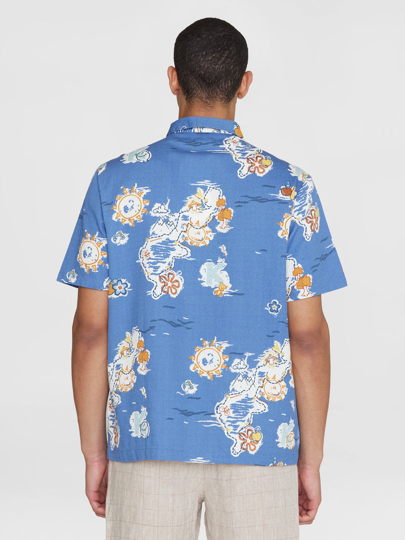 KnowledgeCotton Apparel - MEN Box short sleeve AOP shirt - GOTS/Vegan Shirts 9921 Blue