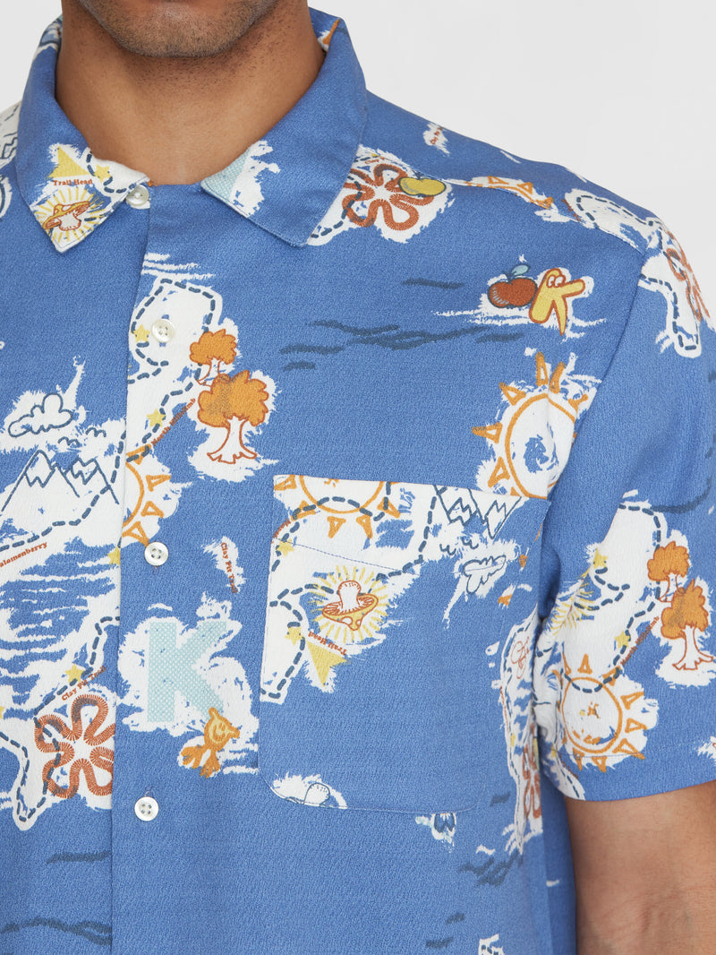 KnowledgeCotton Apparel - MEN Box short sleeve AOP shirt - GOTS/Vegan Shirts 9921 Blue
