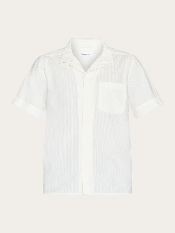 KnowledgeCotton Apparel - MEN Box short sleeve seersucker shirt GOTS/Vegan Shirts 1387 Egret