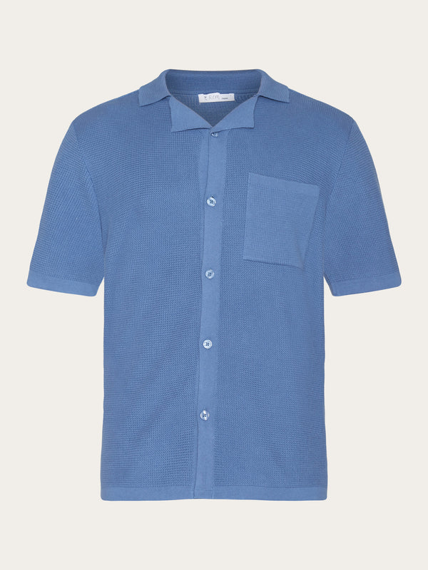 KnowledgeCotton Apparel - MEN Boxy short sleeve structured knitted shirt - GOTS/Vegan Knits 1432 Moonlight Blue