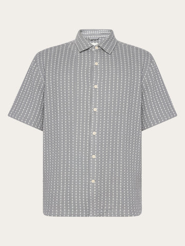 KnowledgeCotton Apparel - MEN Breeze comfort structure short sleeve shirt Shirts 8031 Grey stripe
