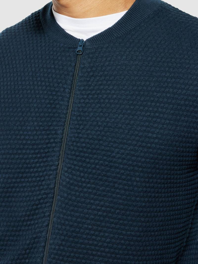 KnowledgeCotton Apparel - MEN Bubble knit cardigan - Regenerative Organic Certified® - GOTS/Vegan Knits 1001 Total Eclipse