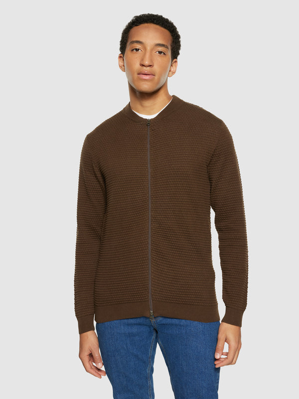 KnowledgeCotton Apparel - MEN Bubble knit cardigan - Regenerative Organic Certified® - GOTS/Vegan Knits 1243 Demitasse (brown)