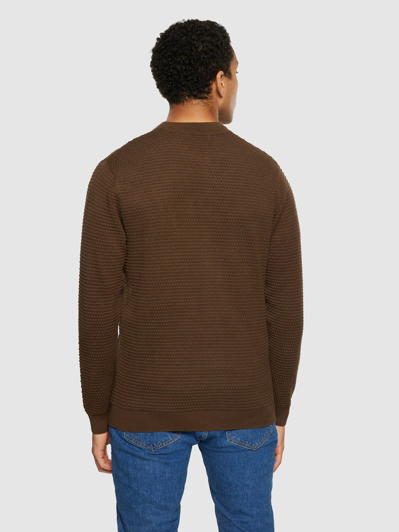 KnowledgeCotton Apparel - MEN Bubble knit cardigan - Regenerative Organic Certified® - GOTS/Vegan Knits 1243 Demitasse (brown)