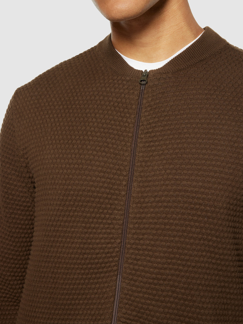 KnowledgeCotton Apparel - MEN Bubble knit cardigan - Regenerative Organic Certified® - GOTS/Vegan Knits 1243 Demitasse (brown)