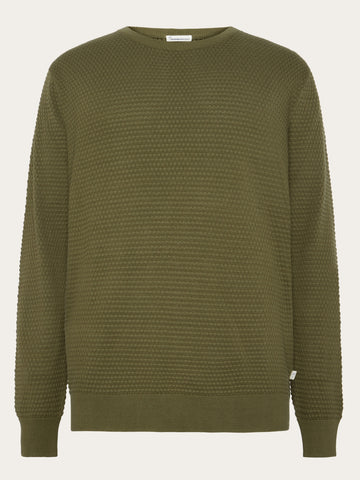 KnowledgeCotton Apparel - MEN Bubble knit crew neck Knits 1068 Burned Olive