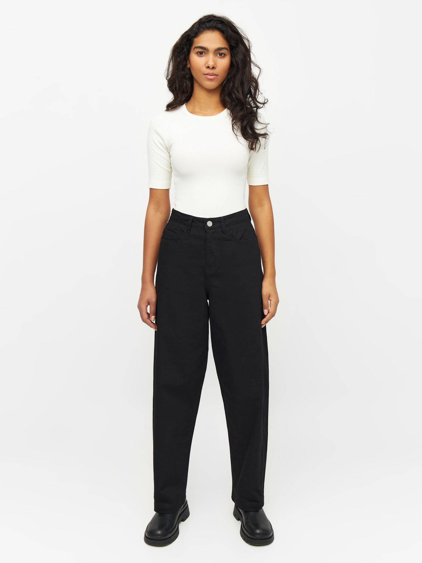 CHLOE barrel high-rise twill 5-pocket pants - Black Jet