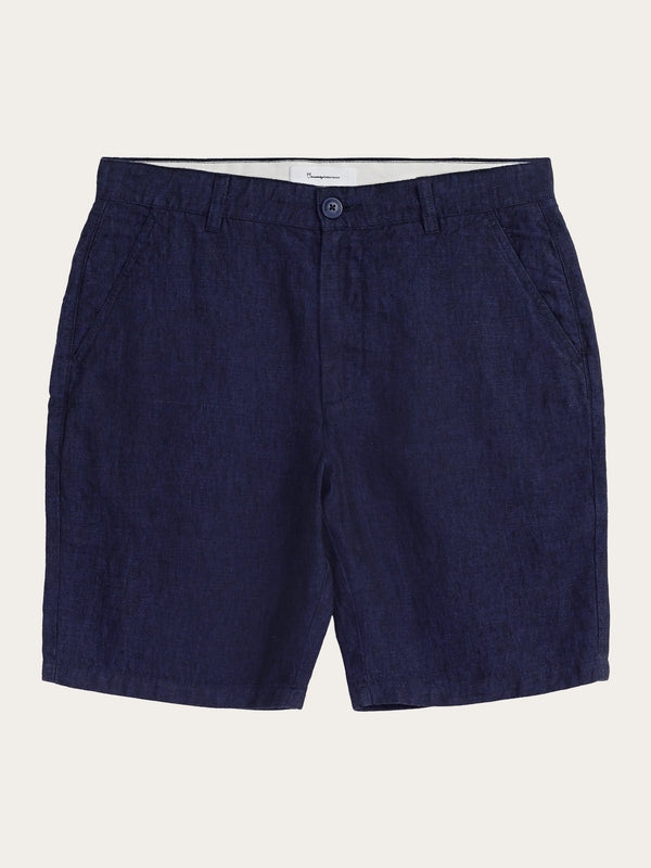 KnowledgeCotton Apparel - MEN CHUCK regular  linen shorts - GOTS/Vegan Shorts 1001 Total Eclipse