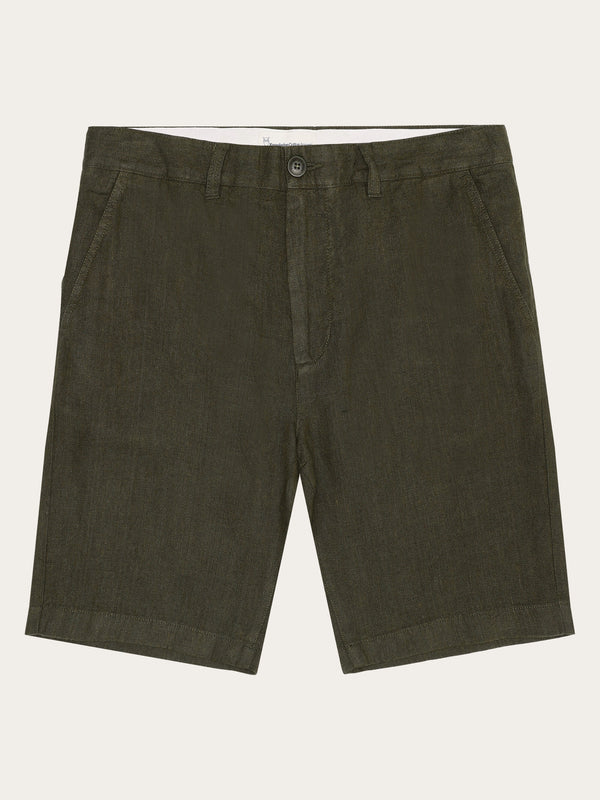 KnowledgeCotton Apparel - MEN CHUCK regular linen shorts - GOTS/Vegan Shorts 1068 Burned Olive