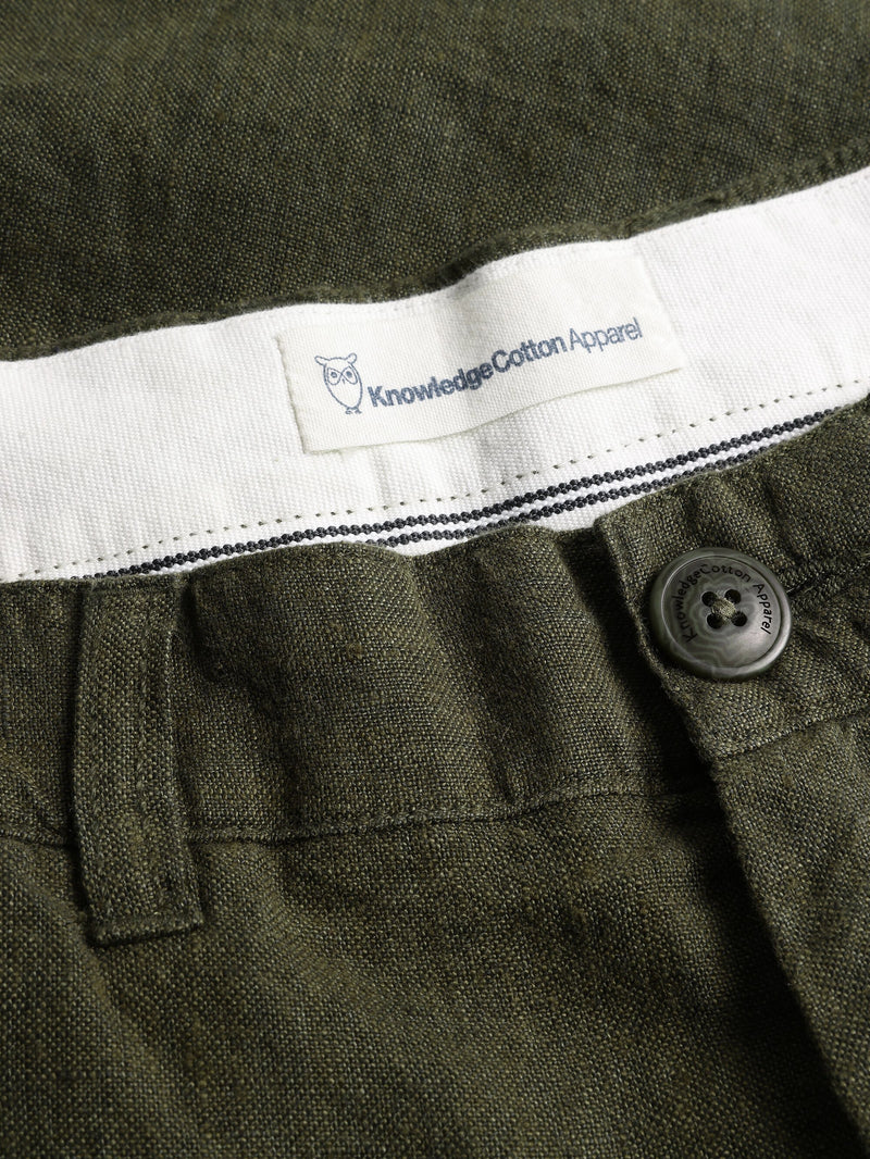 KnowledgeCotton Apparel - MEN CHUCK regular linen shorts - GOTS/Vegan Shorts 1068 Burned Olive