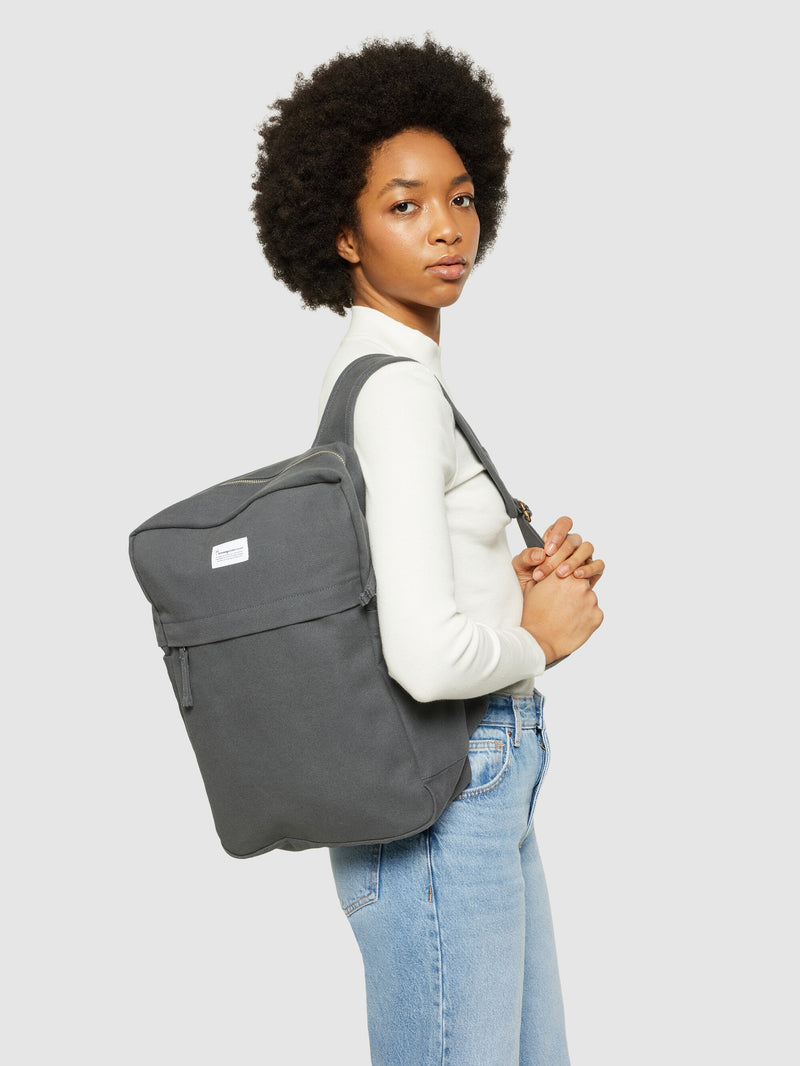 KnowledgeCotton Apparel - UNI Canvas backpack 30L - GOTS/Vegan Bags 1402 Gray Pinstripe