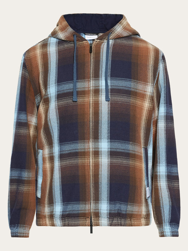 KnowledgeCotton Apparel - MEN Checked hoodie twill zipper jacket -GOTS/Vegan Jackets 7026 Brown check