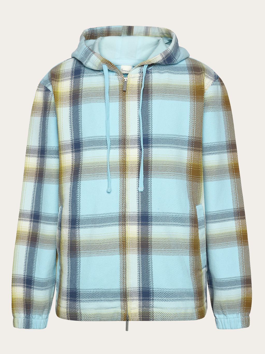 Checked hoodie twill zipper jacket - GOTS/Vegan - Navy