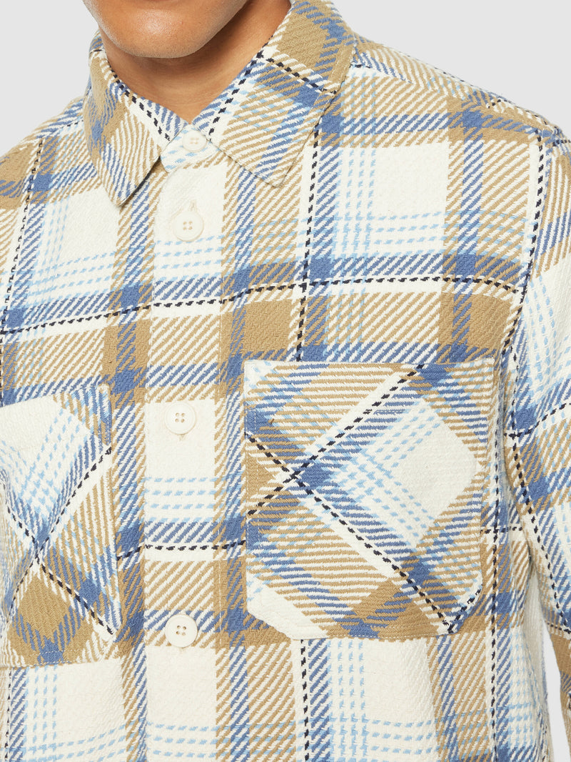 KnowledgeCotton Apparel - MEN Checked overshirt - GOTS/Vegan Overshirts 7033 Creme check