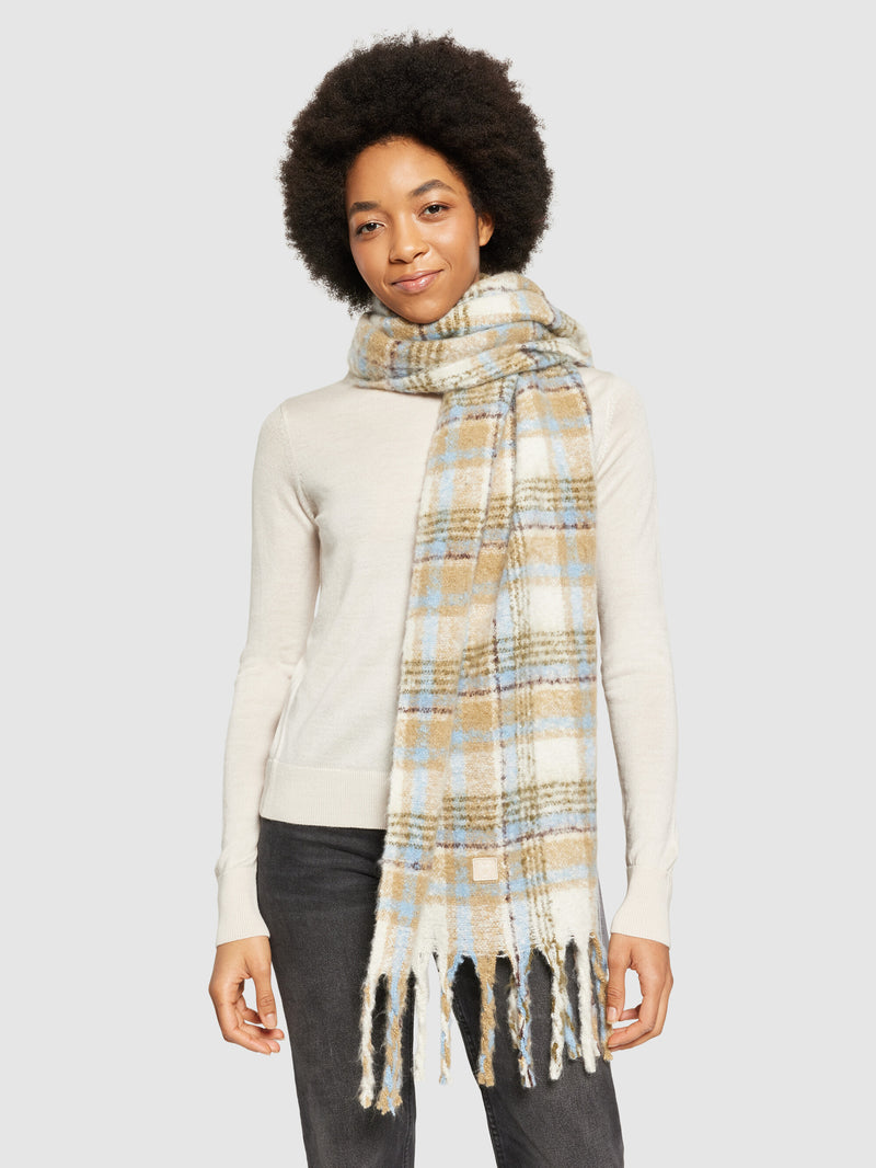 KnowledgeCotton Apparel - UNI Checked scarf - GRS/Vegan Scarfs 7030 Beige check