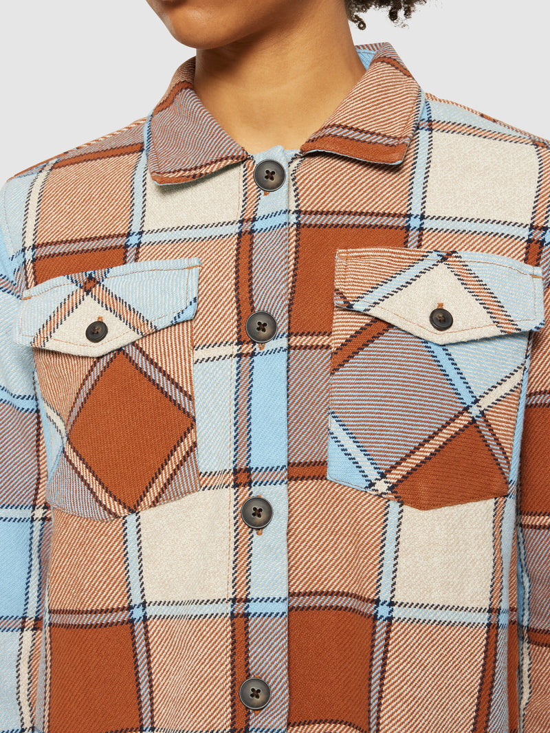 KnowledgeCotton Apparel - WMN Classic checked overshirt - GOTS/Vegan Overshirts 7030 Beige check