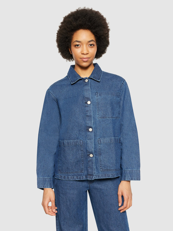 KnowledgeCotton Apparel - WMN Classic denim overshirt - GOTS/Vegan Overshirts 3059 Dark Blue denim