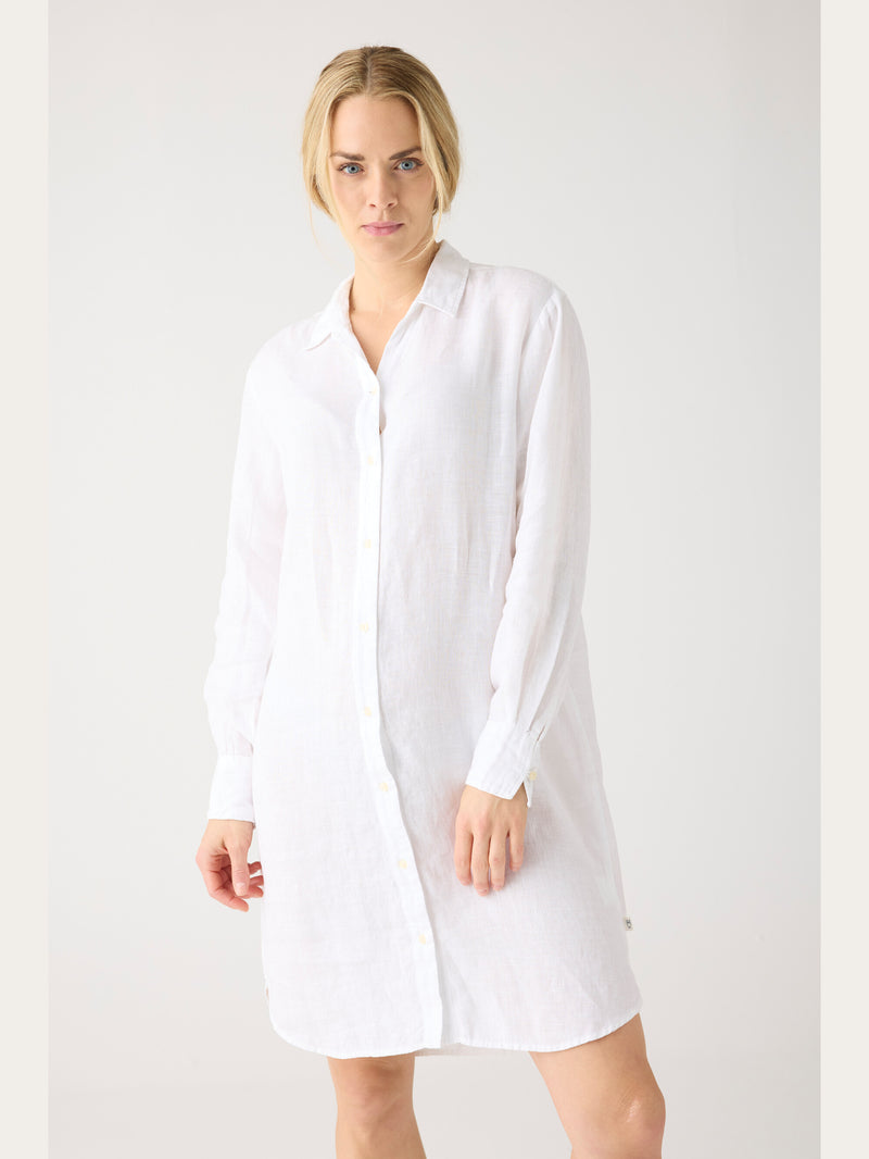 KnowledgeCotton Apparel - WMN Classic linen dress Dresses 1010 Bright White