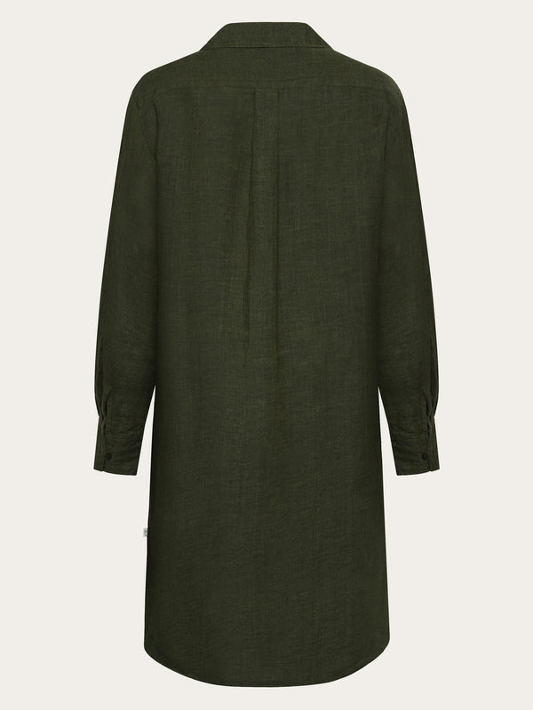 KnowledgeCotton Apparel Women's Classic Linen Dress - Burned Olive, GOTS Certified Organic KnowledgeCotton Apparel Women's Classic Linen Dress - Burned Olive, GOTS Certified Organic
