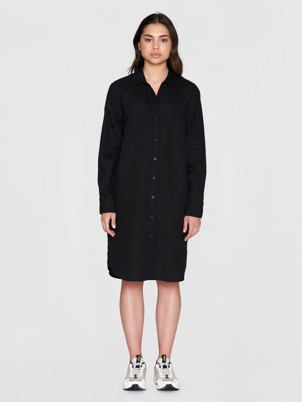 KnowledgeCotton Apparel Women's Classic Linen Dress - Black Jet, GOTS Certified Organic KnowledgeCotton Apparel Women's Classic Linen Dress - Black Jet, GOTS Certified Organic