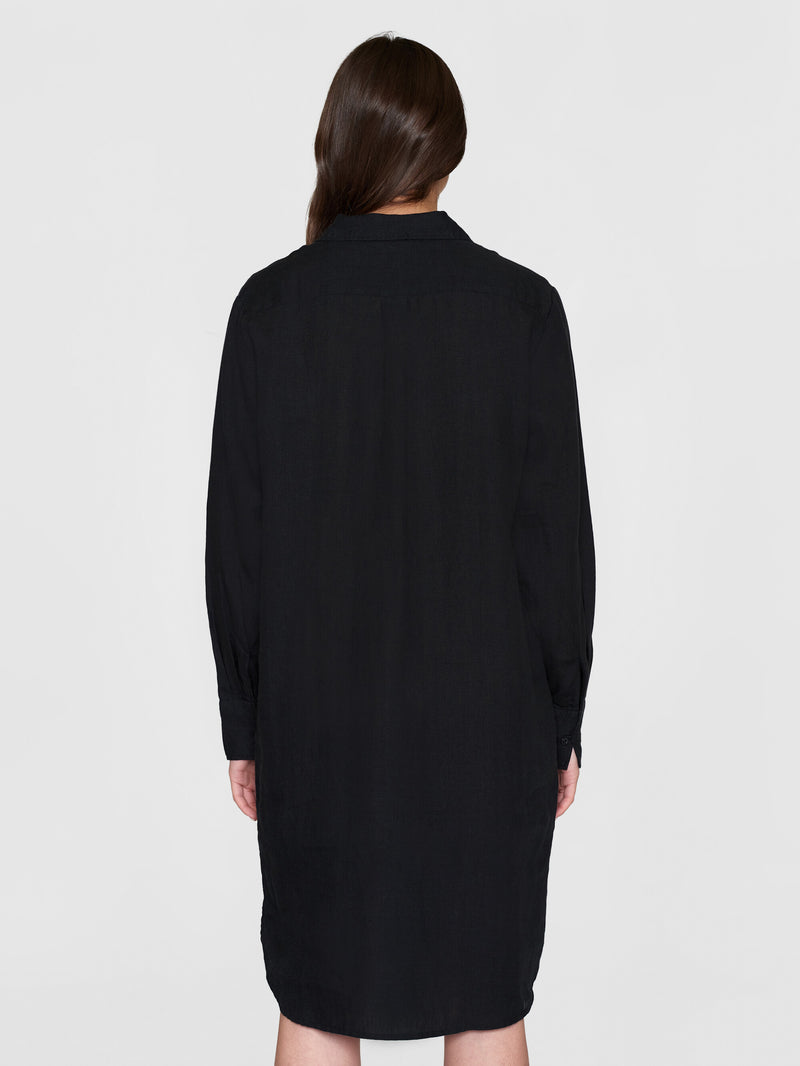 KnowledgeCotton Apparel - WMN Classic linen dress Dresses 1300 Black Jet
