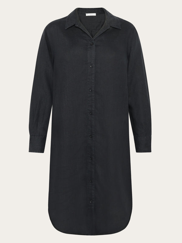 KnowledgeCotton Apparel Women's Classic Linen Dress - Black Jet, GOTS Certified Organic KnowledgeCotton Apparel Women's Classic Linen Dress - Black Jet, GOTS Certified Organic