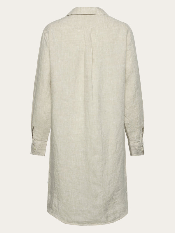 KnowledgeCotton Apparel - WMN Classic linen dress Dresses 1449 Yarndyed - Light feather gray