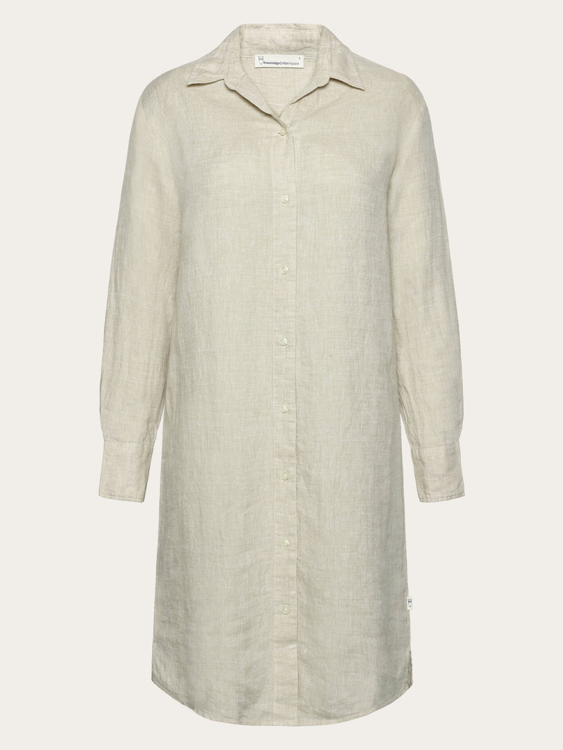 KnowledgeCotton Apparel - WMN Classic linen dress Dresses 1449 Yarndyed - Light feather gray