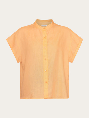 【送料&関税込】Golden  Linen T-shirt Collar stand short sleeve linen shirt - Cadmium Orange
