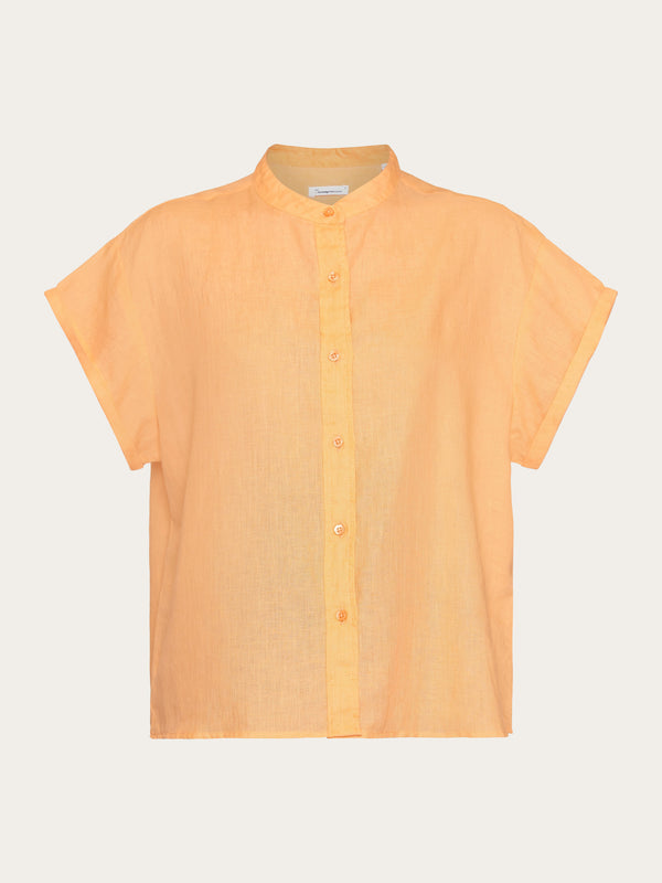 KnowledgeCotton Apparel - WMN Collar stand short sleeve linen shirt Shirts 1444 Cadmium Orange