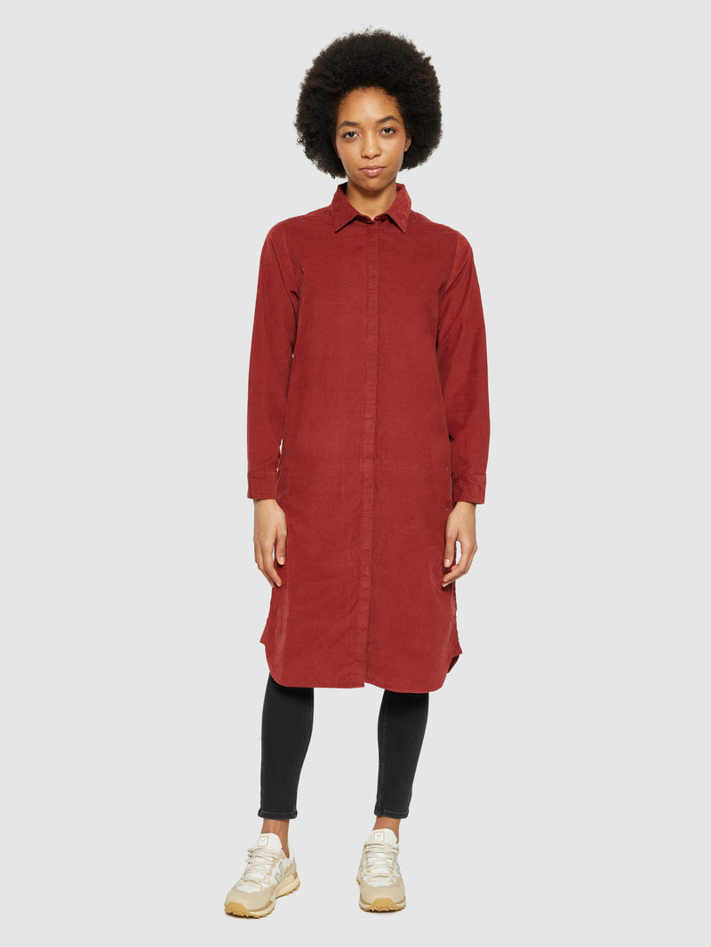 KnowledgeCotton Apparel - WMN Corduroy shirt dress Dresses 1478 Fired Brick