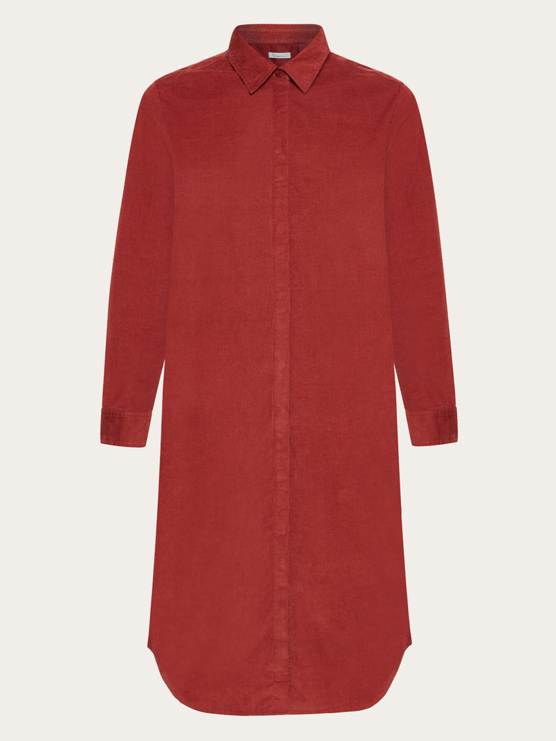 KnowledgeCotton Apparel - WMN Corduroy shirt dress Dresses 1478 Fired Brick