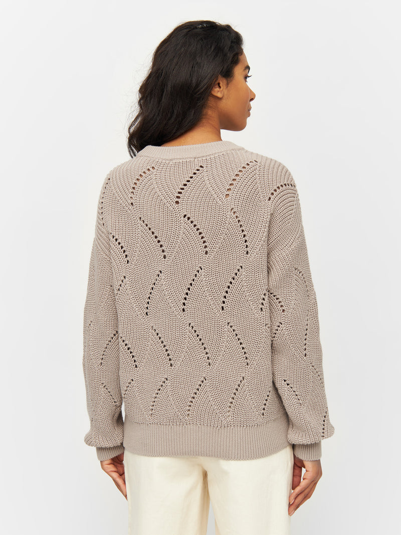 KnowledgeCotton Apparel - WMN Cotton cable crew neck Knits 1228 Light feather gray