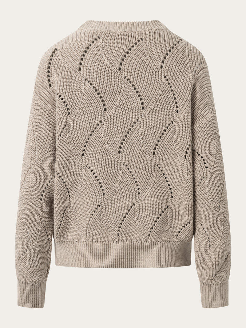 KnowledgeCotton Apparel - WMN Cotton cable crew neck Knits 1228 Light feather gray