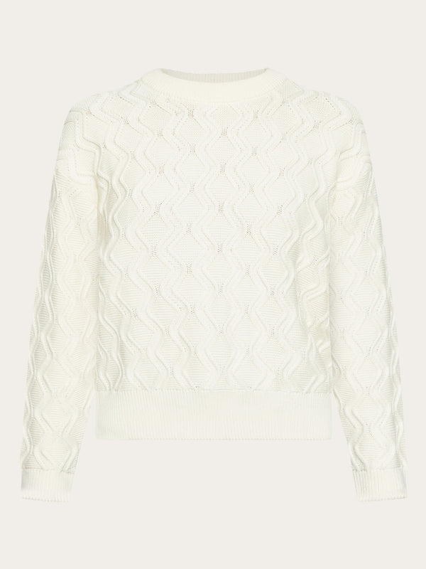 KnowledgeCotton Apparel - WMN Cotton cable crew neck - Regenerative Organic Certified® - GOTS/Vegan Knits 1387 Egret