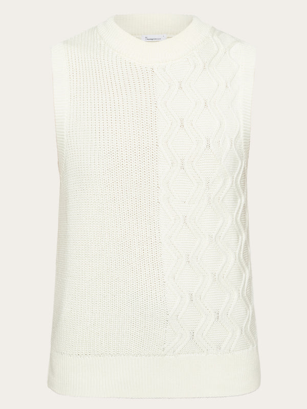 KnowledgeCotton Apparel - WMN Cotton cable crew neck vest - Regenerative Organic Certified® - GOTS/Vegan Knits 1387 Egret