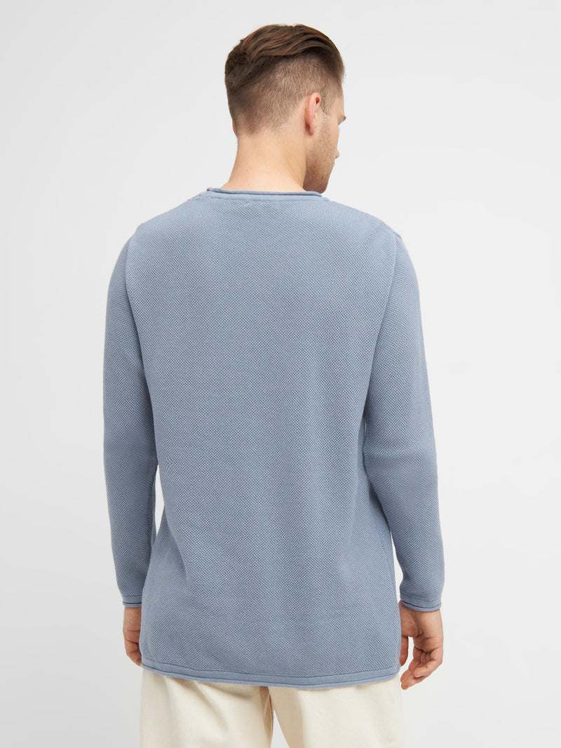 KnowledgeCotton Apparel - MEN Cotton crew neck knit with roll edge Knits 1322 Asley Blue
