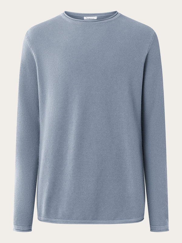 KnowledgeCotton Apparel - MEN Cotton crew neck knit with roll edge Knits 1322 Asley Blue