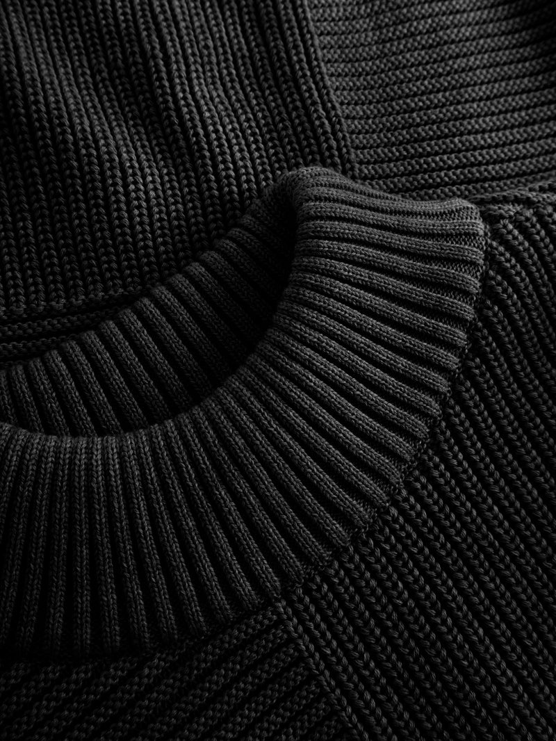 KnowledgeCotton Apparel - WMN Cotton loose fit crew neck knit Knits 1300 Black Jet