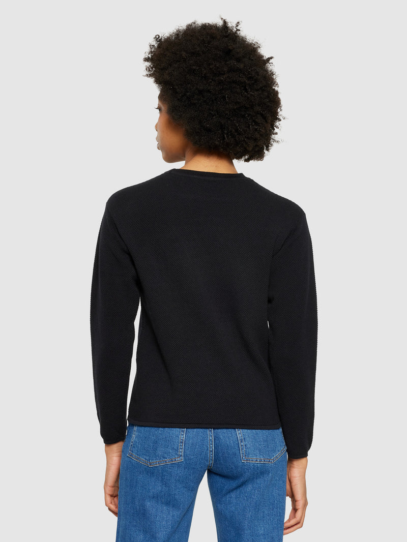 KnowledgeCotton Apparel - WMN Cotton micro bubble crew neck knit - Regenerative Organic Certified® - GOTS/vegan Knits 1300 Black Jet