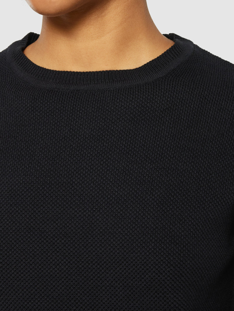 KnowledgeCotton Apparel - WMN Cotton micro bubble crew neck knit - Regenerative Organic Certified® - GOTS/vegan Knits 1300 Black Jet