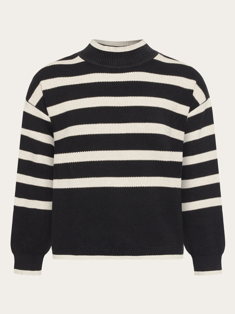 KnowledgeCotton Apparel - WMN Cotton micro bubble stripe crew neck - Regenerative Organic Certified® - GOTS/vegan Knits 8022 Black stripe