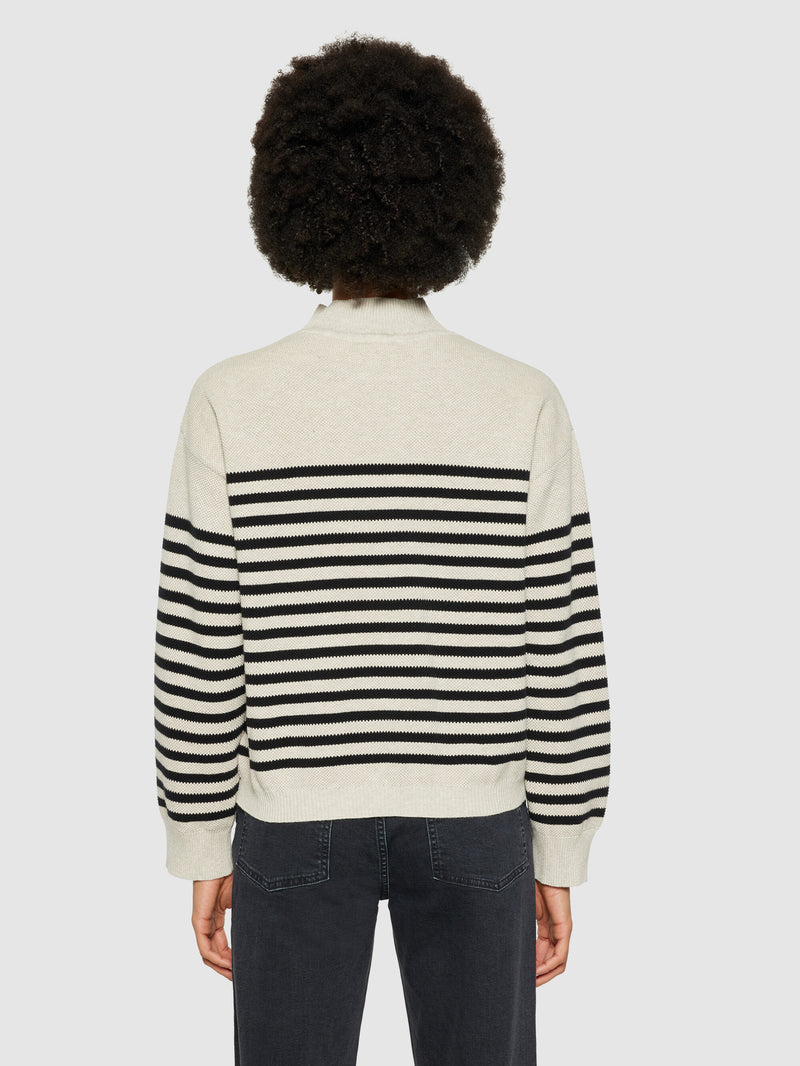 KnowledgeCotton Apparel - WMN Cotton micro bubble stripe crew neck - Regenerative Organic Certified® - GOTS/vegan Knits 8033 Creme Stripe