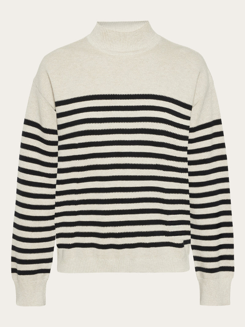 KnowledgeCotton Apparel - WMN Cotton micro bubble stripe crew neck - Regenerative Organic Certified® - GOTS/vegan Knits 8033 Creme Stripe