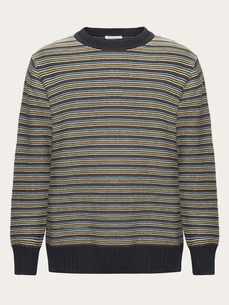 KnowledgeCotton Apparel - MEN Cotton striped knitted crew neck - GOTS/Vegan Knits 8021 Blue stripe