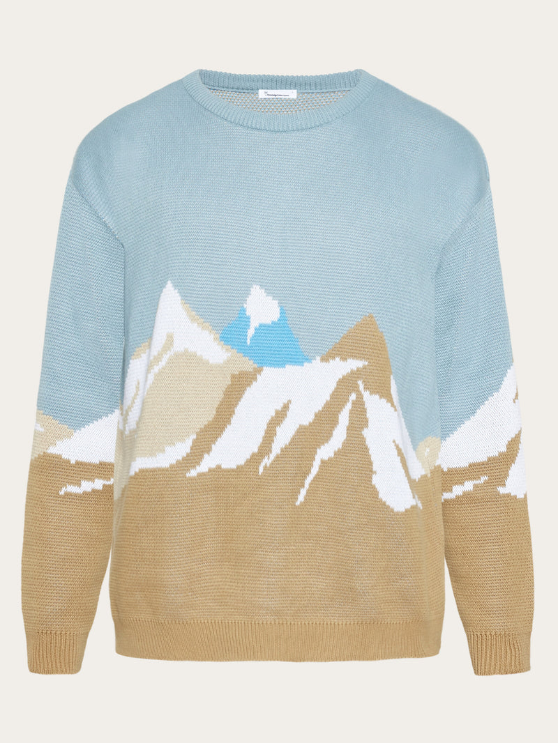 KnowledgeCotton Apparel - MEN Crew mountain cotton knit - Regenerative Organic Certified® - GOTS/Vegan Knits 9921 Blue