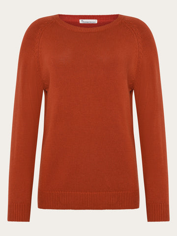 KnowledgeCotton Apparel - WMN Crew neck sweater Knits 1488 Burnt Brick