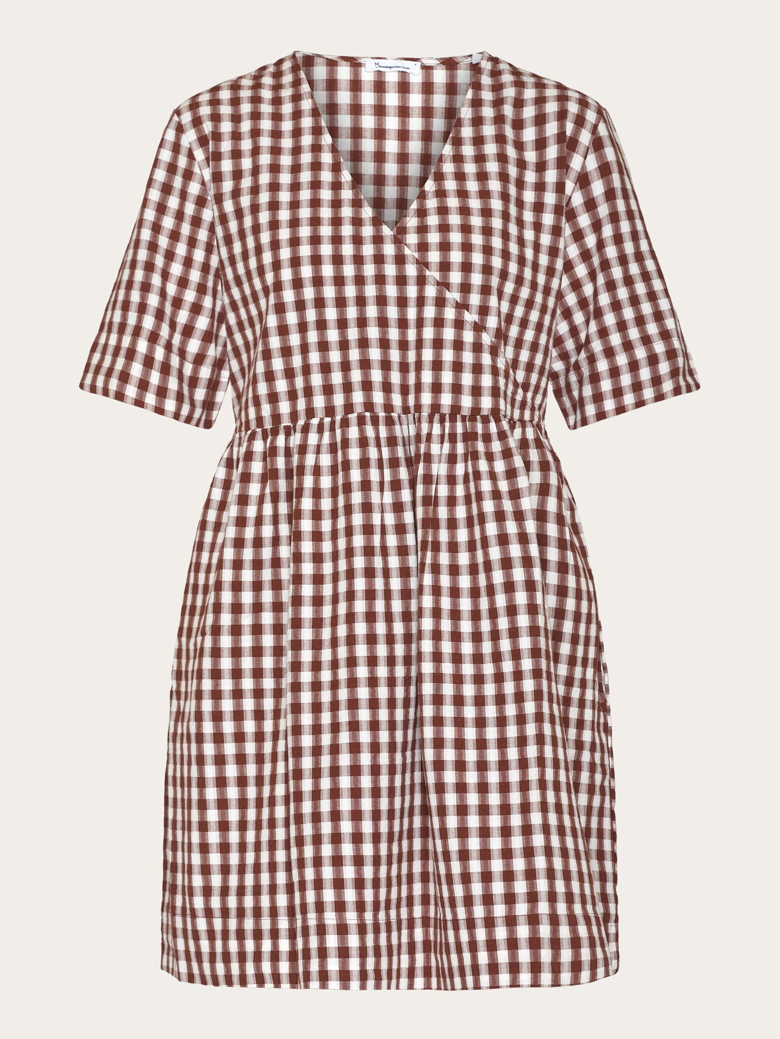 Cross over A-shape seersucker checkered dress - GOTS/Vegan